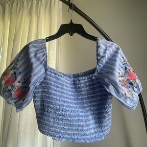 Blue crop top blouse